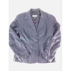 Remy Leather Blazer Womens Small Black Button Front Collared Lined USA